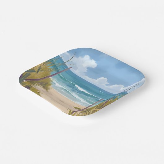 Beach Path | Ocean Watercolor Coastal Painted Pappteller (Gewinkelt)