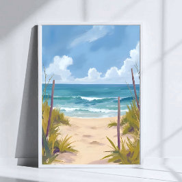 Beach Path | Ocean Watercolor Coastal Painted Poster
