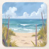 Beach Path | Ocean Watercolor Coastal Painted Rechteckiger Pappuntersetzer (Vorderseite)