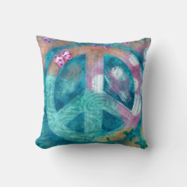 Beach Peace Sign HIppie Boho Aquamarin Pink Sand Kissen