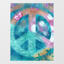 Beach Peace Sign HIppie Boho Aquamarin Window Clin Fensteraufkleber