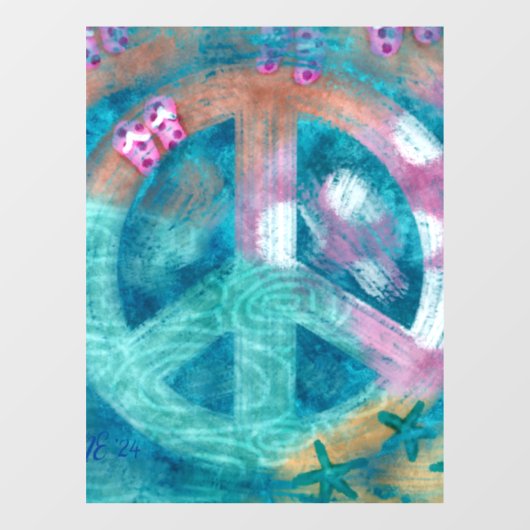 Beach Peace Sign HIppie Boho Aquamarin Window Clin Fensteraufkleber (Blatt)