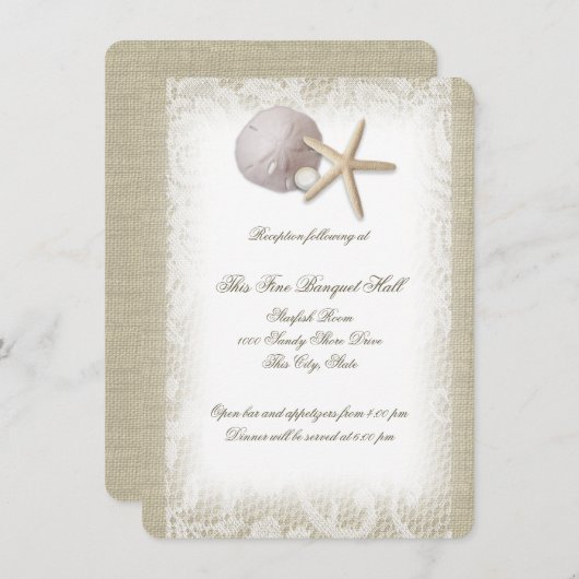 Beach Pearl and Lace Empfang Einladung (Vorne/Hinten)