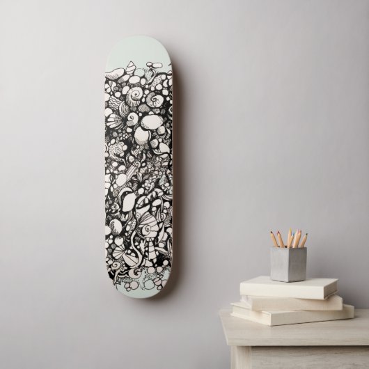 Beach Pebble drawing black and white Skateboard (Wandkunst)