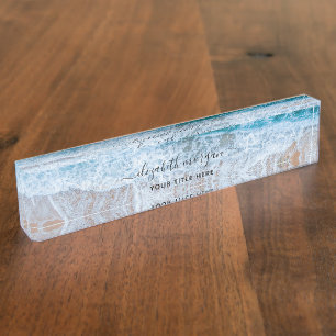 Beach Personalisiert Blue Script Elegant Namensplakette
