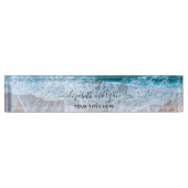 Beach Personalisiert Blue Script Elegant Namensplakette (Vorderseite)