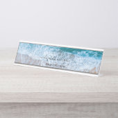 Beach Personalisiert Blue Script Elegant Schreibtischnamensplakette (Vorderseite )