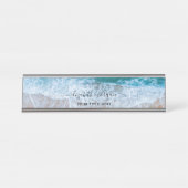 Beach Personalisiert Blue Script Elegant Schreibtischnamensplakette (Vorderseite )