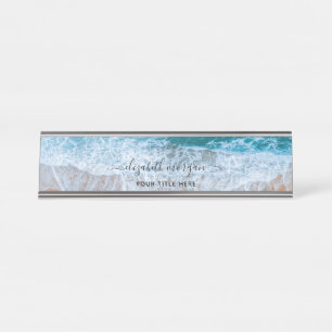 Beach Personalisiert Blue Script Elegant Schreibtischnamensplakette