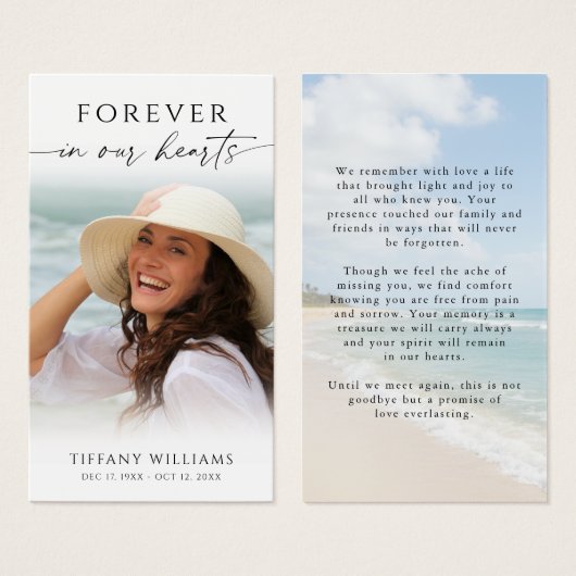 Beach Photo Forever Hearts Sympathy Prayer Card (Vorne & Hinten)