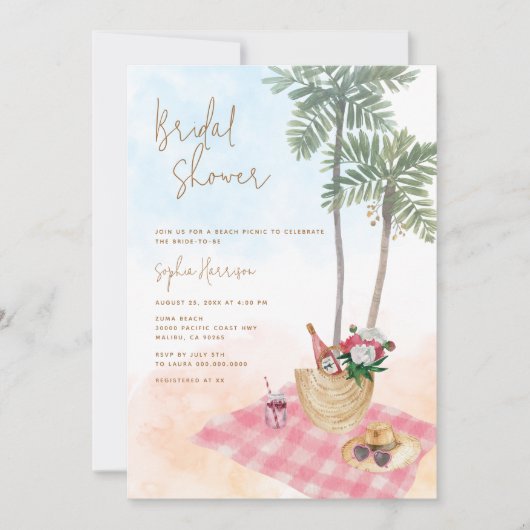 Beach Picnic Brautparty Einladung (Vorderseite)