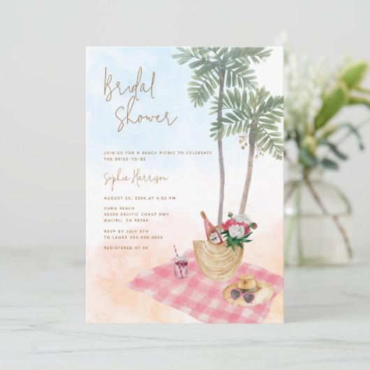 Beach Picnic Brautparty Einladung (Stehend Vorderseite)
