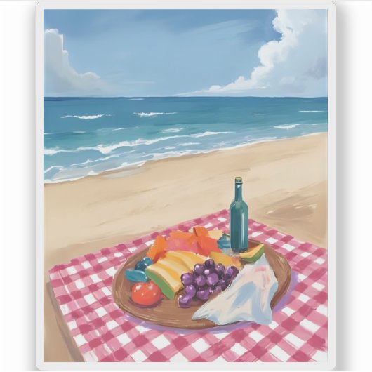 Beach Picnic | Ocean Shore Painting Art Aufkleber (Vorderseite)
