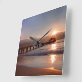 Beach pier at sunset, Hawaii Quadratische Wanduhr (Winkel)