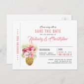 Beach Pineapa Boarding Pass Ticket Save the Date Ankündigungspostkarte (Vorne/Hinten)