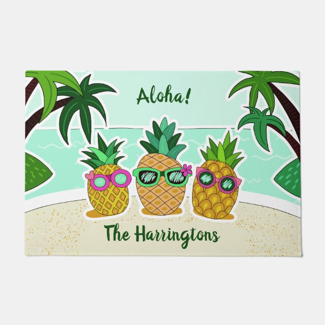 Beach Pineapples individuelle Name und Textpforte Fußmatte (Vorderseite)