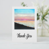 Beach Pink Blue Painted Sunset Art Dankeskarte (Stehend Vorderseite)
