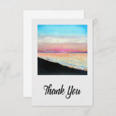 Beach Pink Blue Painted Sunset Art Dankeskarte (Vorne/Hinten)