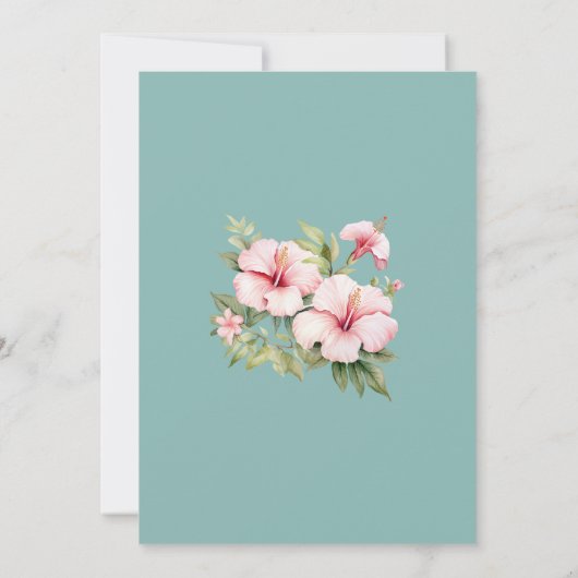 Beach Pink Blume Blaues tropisches Brautparty Einladung (Rückseite)