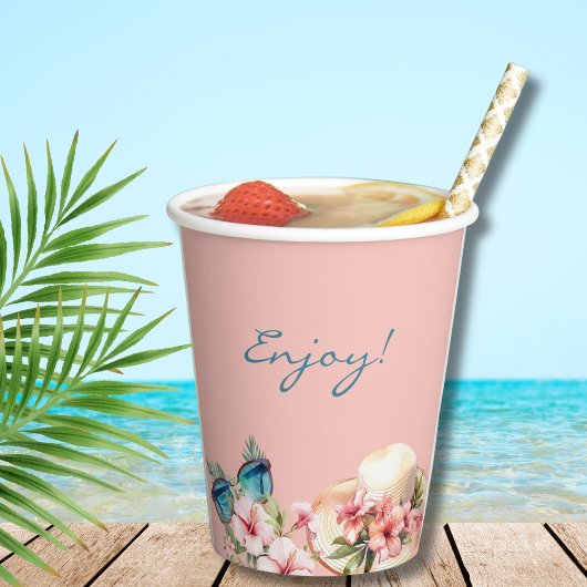 Beach Pink Blume Tropisches Brautparty Pappbecher
