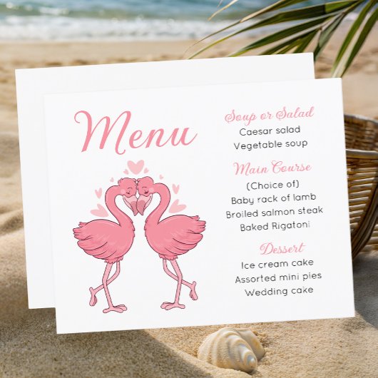 Beach Pink Flamingos Tropical Wedding Menu 