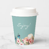 Beach Pink Floral Blue Tropical Brautparty Pappbecher (Vorderseite)