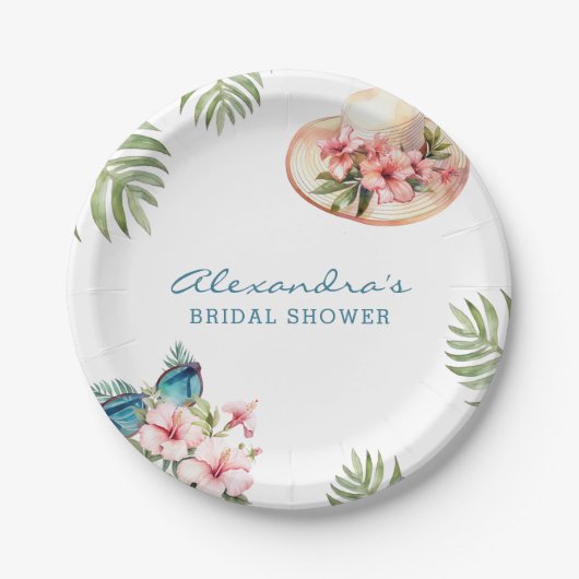 Beach Pink Floral Tropical Brautparty Paper Pla Pappteller (Vorderseite)