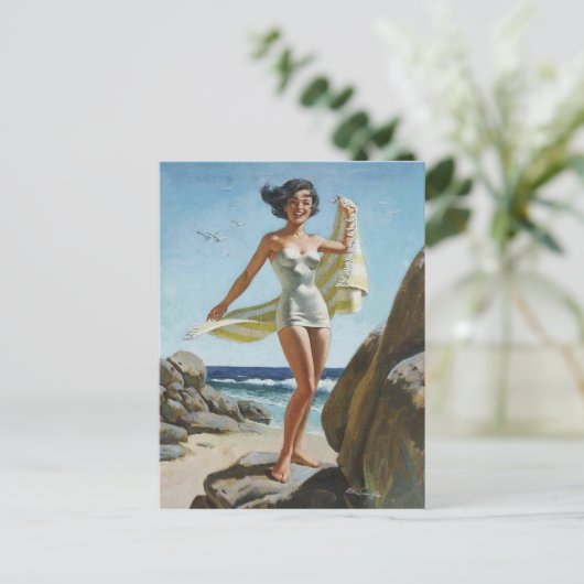 Beach PinUp Postkarte (Stehend Vorderseite)
