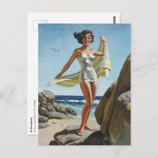 Beach PinUp Postkarte (Vorne/Hinten)