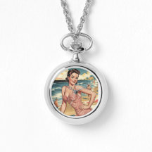 Beach Pinup Silver Necklace Watch in den 40er Jahr