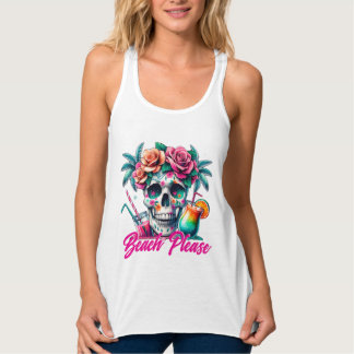 Beach Please Tropical Skull Plus Size T-Shirt Tank Top