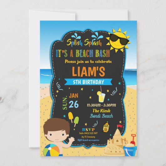 Beach Pool Geburtstagsparty Boys Sommer Einladung (Vorderseite)
