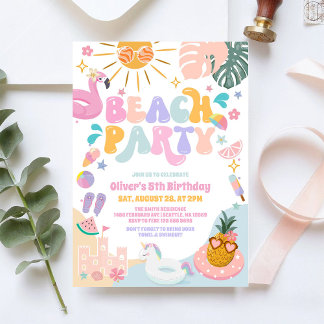 Beach Pool Party Summer Birthday Invitation Einladung