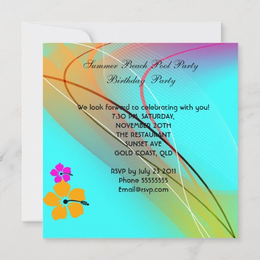 Beach Pool Party Summer Hot Pink Aquamarin Einladung (Rückseite)