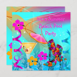 Beach Pool Party Summer Hot Pink Aquamarin Einladung