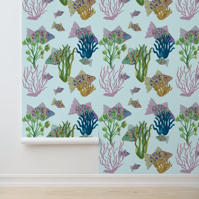 Beach Pop Art Fisch und Meeresanemonen Tapete (Anwendung)
