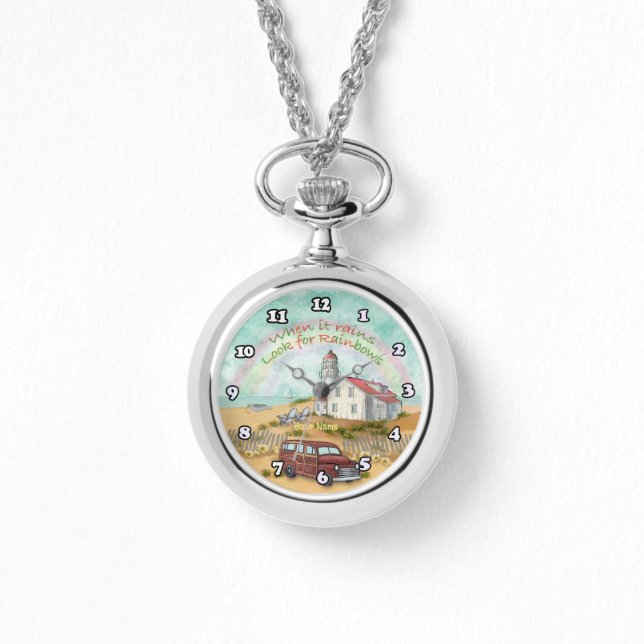 Beach Rainbow Lighthouse Armbanduhr (Vorderseite)