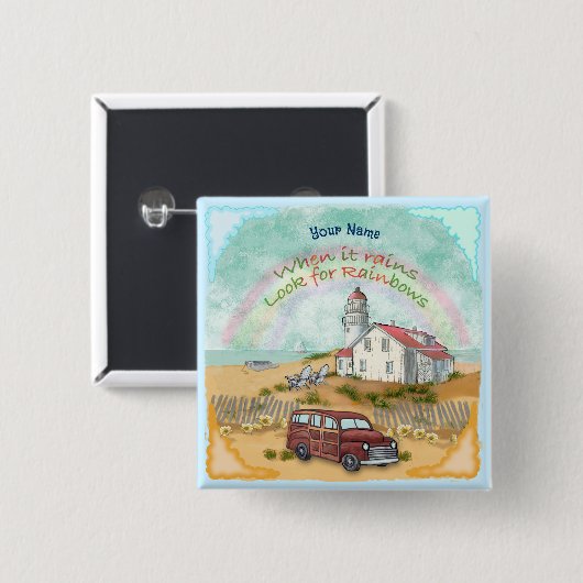 Beach Rainbow Lighthouse Button (Vorne & Hinten)