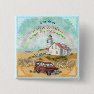 Beach Rainbow Lighthouse Button