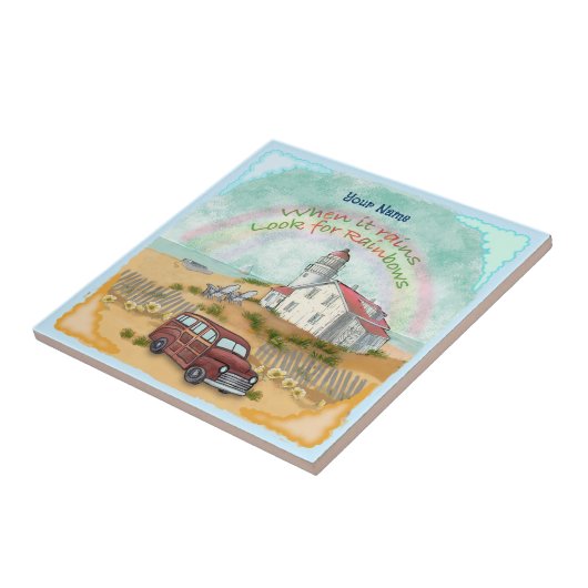 Beach Rainbow Lighthouse Fliese (Seite)