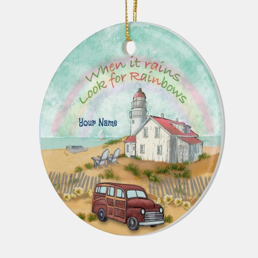 Beach Rainbow Lighthouse Keramik Ornament (Links)