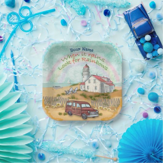Beach Rainbow Lighthouse Pappteller (Party)