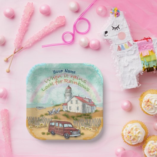 Beach Rainbow Lighthouse Pappteller (Party)