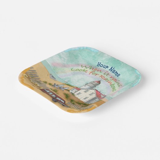 Beach Rainbow Lighthouse Pappteller (Gewinkelt)