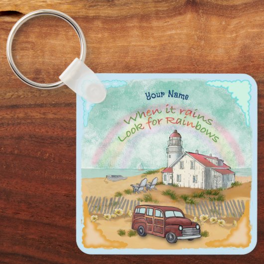 Beach Rainbow Lighthouse Schlüsselanhänger (Vorderseite)