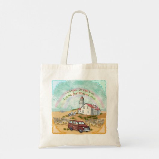 Beach Rainbow Lighthouse Tragetasche (Rückseite)