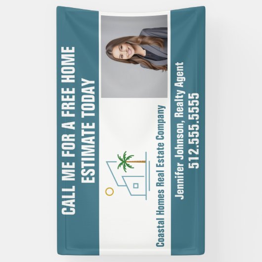 Beach Real Anwesen Company Marketing Coastal Blue Banner (Vertikal)