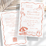 Beach Red Hand Drawn QR UAWG All-in-One Hochzeit Einladung<br><div class="desc">Planen Sie einen Strand, tropische oder Hochzeit in Urlaubsort? Set den Ton mit dieser spielerischen und modernen Rot-Weiß Beach Wedding Invitation Template, mit originellen handgezeichnet Doodles von Muscheln, Wellen und kuscheligen Küsten-Charme. Das helle, weiche rote Rahmen verleiht dem Strand ein sanftes, entspanntes Ambiente, das den fröhlichen Geist Ihres Meeres perfekt...</div>