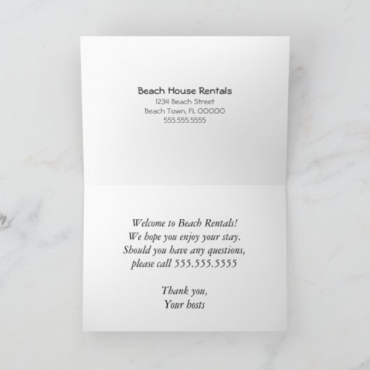 Beach Rentals begrüßt Karte (Innenseite)