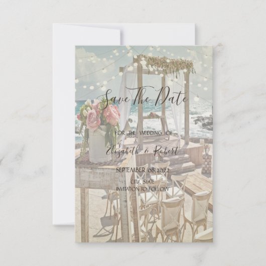 Beach Retro Arbor String Lights Save the Date (Vorderseite)